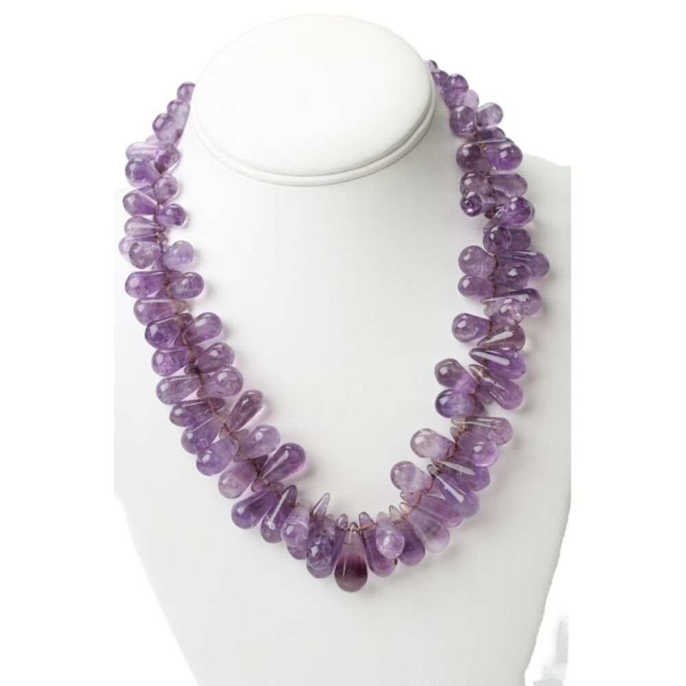 Designer Womens 925 Silver Amethyst Teardrop Bead  Necklace 19" 162g